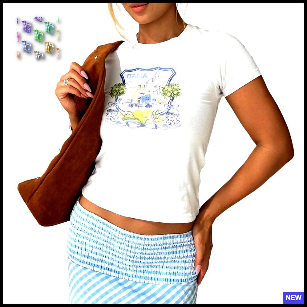 Y2k Vintage Floral Graphic Crop Top Slim Fit Short Sleeve Crewneck Tee